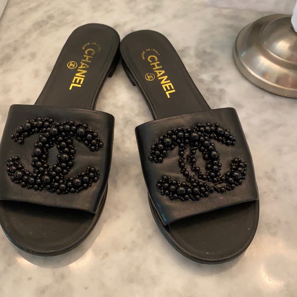 Chanel leather slides